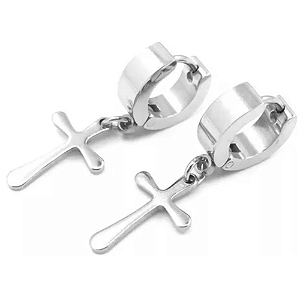 Brinco Unissex Argola Cruz de Aço Inox Antialérgico, Par Perfeito para Homens e Mulheres