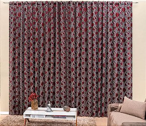 Cortina Jacquard Vinho para Sala 3 metros Varão Simples Austria