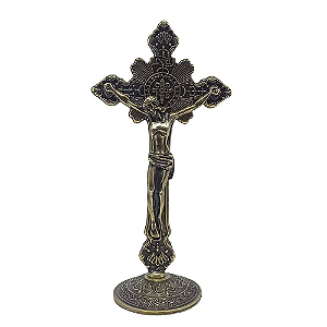 Crucifixo de Mesa Raio Metal - 15 Cm