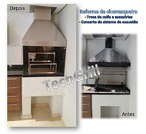Antes e Depois - churrasqueira com coifa aço inox