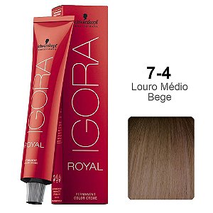 Coloração Schwarzkopf Igora 7-4 Louro Médio Bege