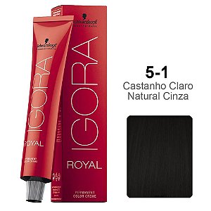 Coloração Schwarzkopf Igora 5-1 Castanho Claro Natural Cinza