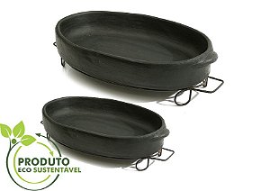 Kit 2 Travessas Assadeira De Barro Preto Capixaba Oval