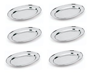 Kit C/ 6 Travessas Oval Rasa Inox 30cm Porção Bar Promoção