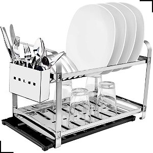 Escorredor Louca Inox 16 Pratos Cozinha Porta Talher Bandeja