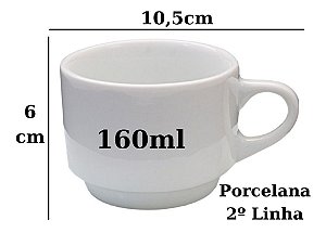 Kit 18 Xícaras Baratas Empilhável Porcelana 160ml Chá