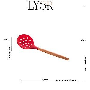 Escumadeira Lyor Charmy Vermelho De Silicone 31,5cm