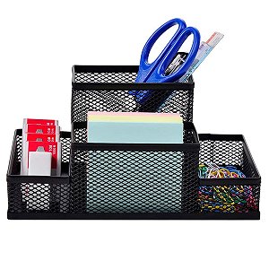 Kit Organizador De Escrivaninha Aramado Preto 4 Partes