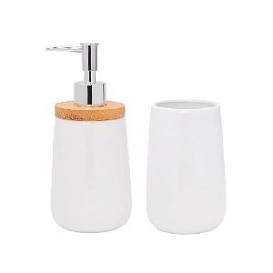 Conjunto Para Banheiro Bambu Branco 2 Peças - 7087