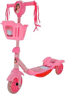 Patinete Infantil Princesas Com Cestinha, Luz e Som;