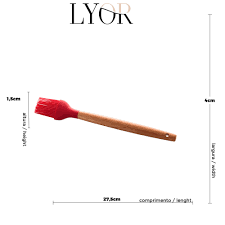 Pincel Culinário Silicone Vermelho C/ Cabo de Bambu Charmy Lyor