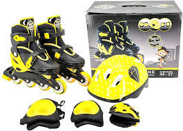 Patins 4 Rodas Infantil Inline + Kit de Proteçao 34 a 37