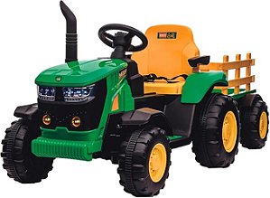 Trator Elétrico Verde e Amarelo 12 V com Controle Remoto