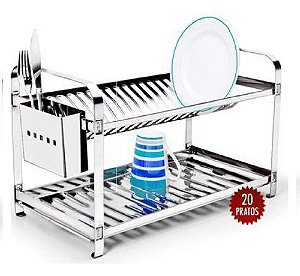 Escorredor Louca Inox 20 Pratos Cozinha Porta Talher Bandeja