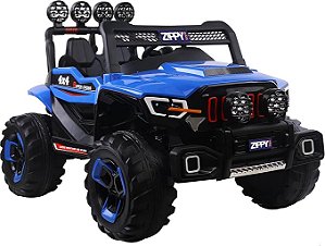 CARRO ELÉTRICO SUPER CROSS 4X4 AZUL 12V COM CONTROLE REMOTO