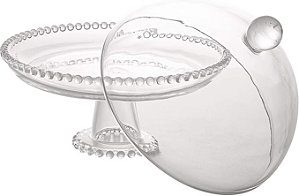 Prato de Cristal com Pé e Tampa Pearl 20cm x 18cm