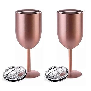Kit 2 Taças Térmicas 480ml Rose Parede Dupla com Tampa - Dolce Home