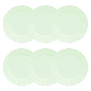 Jogo 6 Prato Sobremesa Tassel Relevo Porcelana Verde Germer