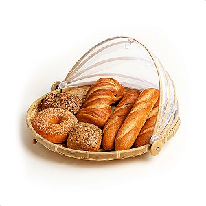 Cesto Porta Pães Bolo Bambu Cobertura Retrátil 30cm /18CM