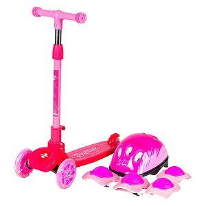 Patinete Infantil Rosa com LED + Kit Proteção Unitoys