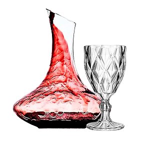 Kit Vinho - 6 Taças de Vidro  340ml + Decanter 1,5L