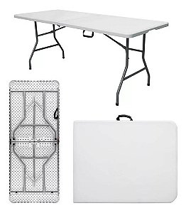 Mesa Dobrável Retangular 1,80X0,74 Camping Vira Maleta Cor Branco