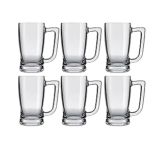 Jogo de 6 Canecas de Chopp 340ml Vidro Safira