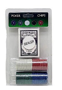 Ficha De Poker Com 80 Fichas + 1 Baralho + Dealer Na Cartela