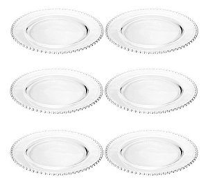 Jogo 6 Sousplat Supla Suplat De Cristal Pearl Transparente