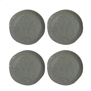 4 Prato Raso Cerâmica Organic Cinza Wolff 26cm