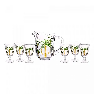 Conjunto Jarra com 6 Taças de Cristal Palm  Hand Painting 1,3L/240ml - Lyor