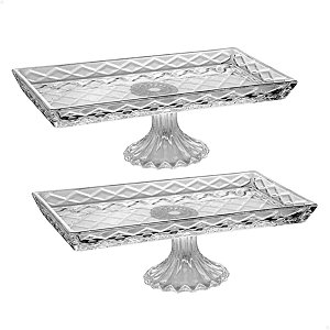 2 Travessa de Cristal com Pé Dragon 34cm x 15cm x 10,5cm - Lyor