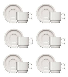 Jogo 6 Xícaras De Chá Com Pires Porcelana Iguaçu - 215ml