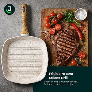 Frigideira Antiaderente Bifeteira Grill Bistequeira 28cm Bege