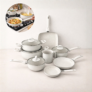 Jogo De Panelas 8 Peças Creme Com Revestimento Cerâmico Creme