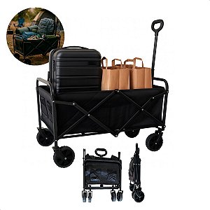 Carrinho Dobrável de Carga até 80kg com Bolsa | Multiuso Carrinho de Feira e Mercado Preto