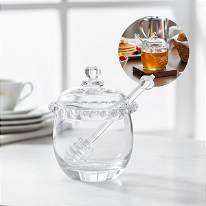 Meleira De Cristal Pote Mel Com Pegador Colméia Coração Transparente