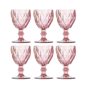 Conjunto De 6 Taças De Vidro Para Água Diamond Rosa 330 ML Rosa