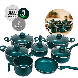 Conjunto Panelas Jhamba Indução Cerâmica 2mm Antiaderente 7 Peças Verde