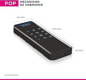 Fechadura Digital de Sobrepor, Abertura por senha ou tag, Pop, Preta, DS1100V