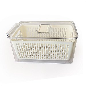 Pote Organizador Geladeira 5,7l Grande Com Cesto De Drenagem Transparente E Branco
