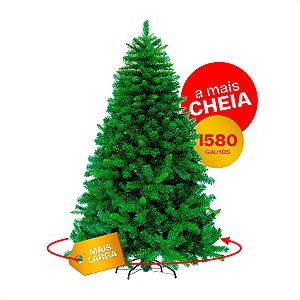 Árvore de Natal Pinheiro 2,40m com Pé de Ferro 1580 Galhos Mais Cheia Realista Verde