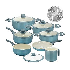 Jogo De Panelas Genebra Plus Indução 2.5mm 7 Peças Azul Casa Genebra Plus Azul Metalizado