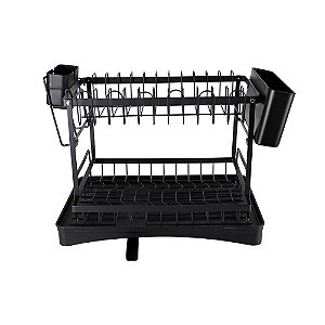 Escorredor De Louças Pratos Com Porta Copos Talheres Preto