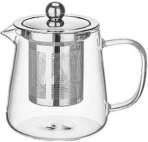 Chaleira De Vidro Com Infusor Bule 450ml Coador Chá E Café Transparente