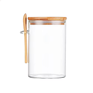 Pote Hermético Borossilicato Redondo 550 ML Com Tampa E Colher Bambu