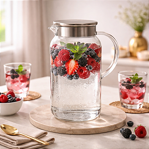 Jarra de Vidro Com Tampa De Inox