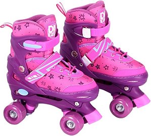 Patins Infantil Quad Roller 4 Rodas Meninas Tamanho Ajustável Com Kit De Proteção