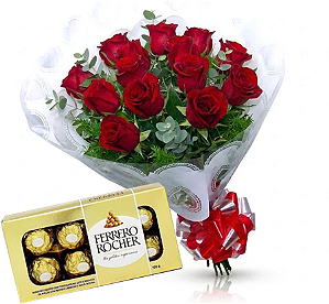 024 - Buquê com 12 rosas + Chocolate