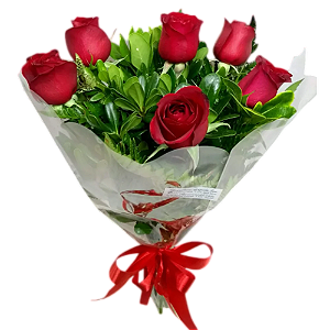 101 - Buquê com 6 rosas vermelhas naturais